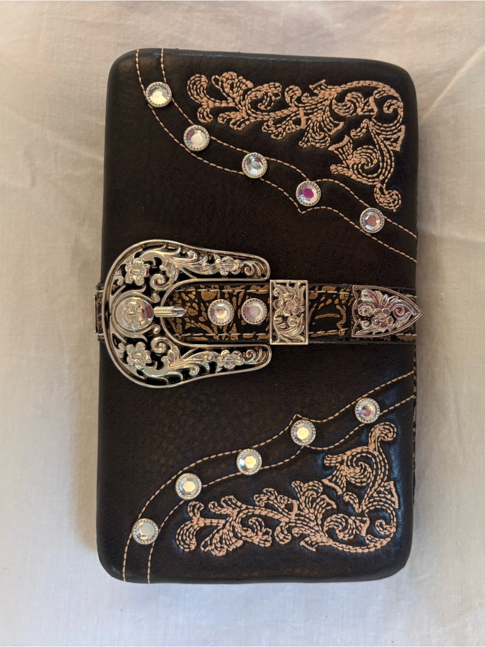 Western Glam Buckle Brown Wallet Clutch Coastal Cowgirl Rodeo Core Boho Chic